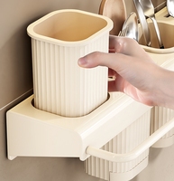 Ensemble de porte-couteaux de cuisine multifonctionnel mural sans perceuse avec cage à baguettes et support de rangement