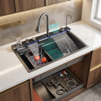 Évier de cuisine artisanal en acier inoxydable SUS 304 de qualité supérieure, évier intelligent à cascade, fournisseur en gros