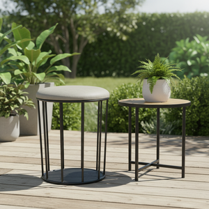 Sgabello Ottomano Empirer in Pelle con Cuscino, Base in Metallo Nero Moderno, Leggero, per Appartamenti, Soggiorni, Camere da Letto e Hotel - Product Image 2