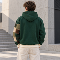 Sweat à capuche zippé personnalisé pour homme, en molleton de coton épais, avec patchwork et appliques, à manches longues, style décontracté pour le streetwear