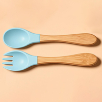 MHC Cute Baby Dining Set Bol et cuillère à succion en silicone et bambou avec fonction d'aspiration pratique pour les enfants