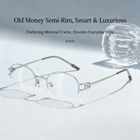 Kacamata Semi-rimless Gaya Old-Money Mewah, Elegan, dan Tenang dengan Desain Huruf Berongga, Warna Dingin 58302