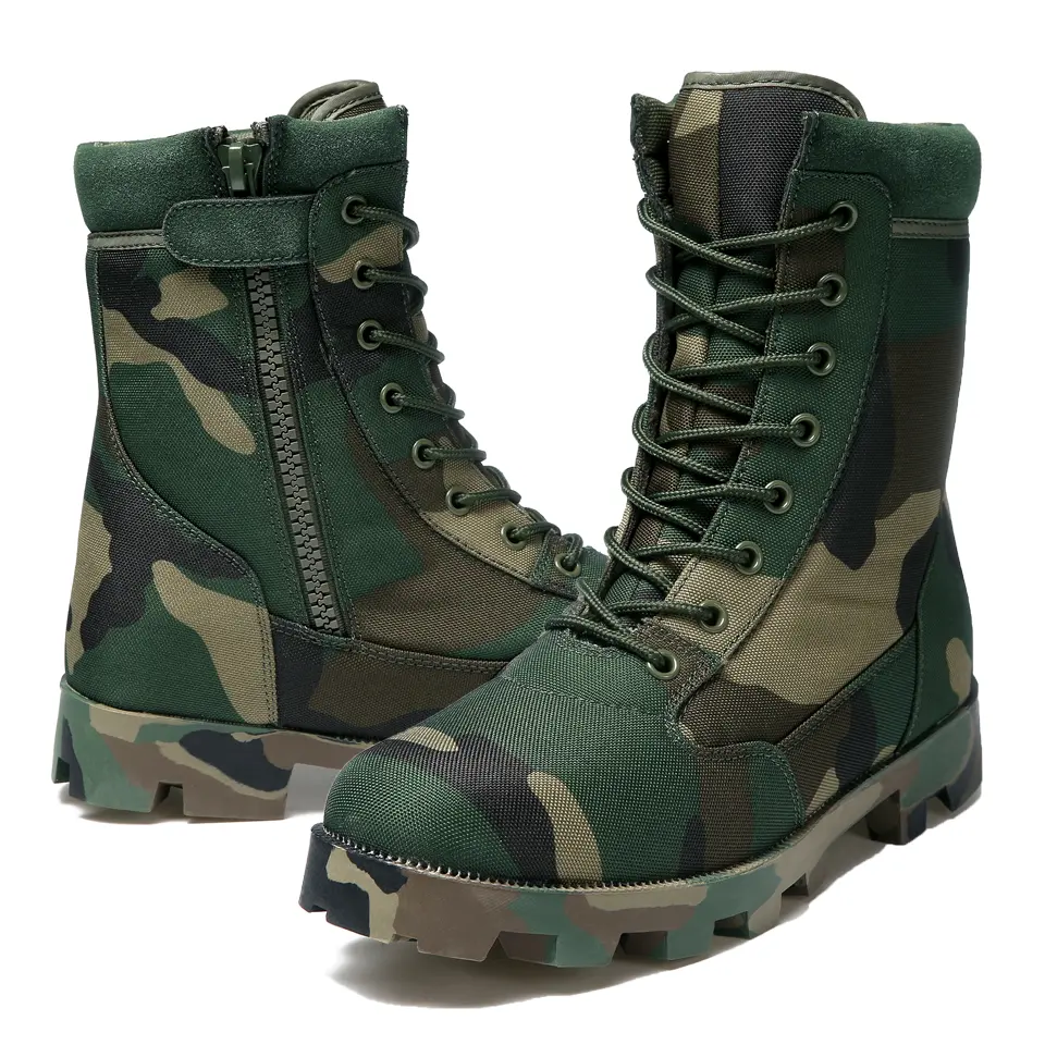 Guangzhou camouflage supérieur et semelle en caoutchouc hommes bottes en cuir véritable botte tactique