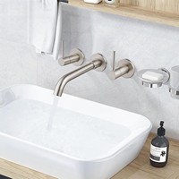 Robinet de salle de bain mural en laiton nickelé, à deux poignées, avec support mural large pour lavabo
