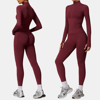 Conjunto de yoga sin costuras para mujer, chaqueta con cremallera, pantalones cortos de cintura alta, leggings, levanta glúteos, ropa deportiva para gimnasio, entrenamiento, fitness.