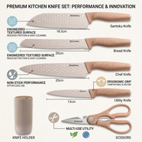 Lot de 6 couteaux de cuisine en acier inoxydable à grain de bois, revêtement antiadhésif, couteaux de chef ambidextres, bloc de rangement, faible MOQ, prêts à expédier