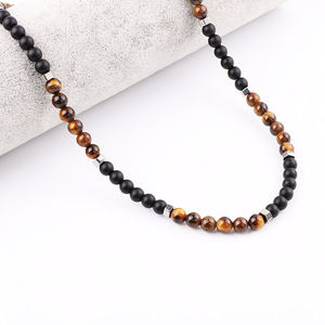 Fecho de pedra natural, fabricação direta de fábrica, pedra de olho de tigre, fosca, oníx, hematita, fecho de aço inoxidável personalizado, colar de homens - Product Image 4
