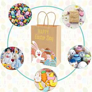 Sacs en papier kraft kaki portables personnalisables pour Pâques, écologiques, en matériaux recyclés, pour bonbons, fêtes, biscuits, emballages de jouets - Product Image 3