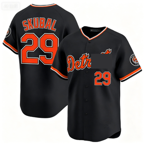 Kaus Bisbol Pria 7 McGonigle 29 Tarik Skubal 31 Greene 35 Verlander Kaus Bisbol Amerika Jahitan Modis Biru Laut Oranye - Product Image 5