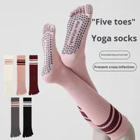 Chaussettes de yoga en coton tricoté à rayures cinq doigts pour femmes, antidérapantes, professionnelles pour la course, la corde à sauter, le fitness, l'aérobic et le cyclisme