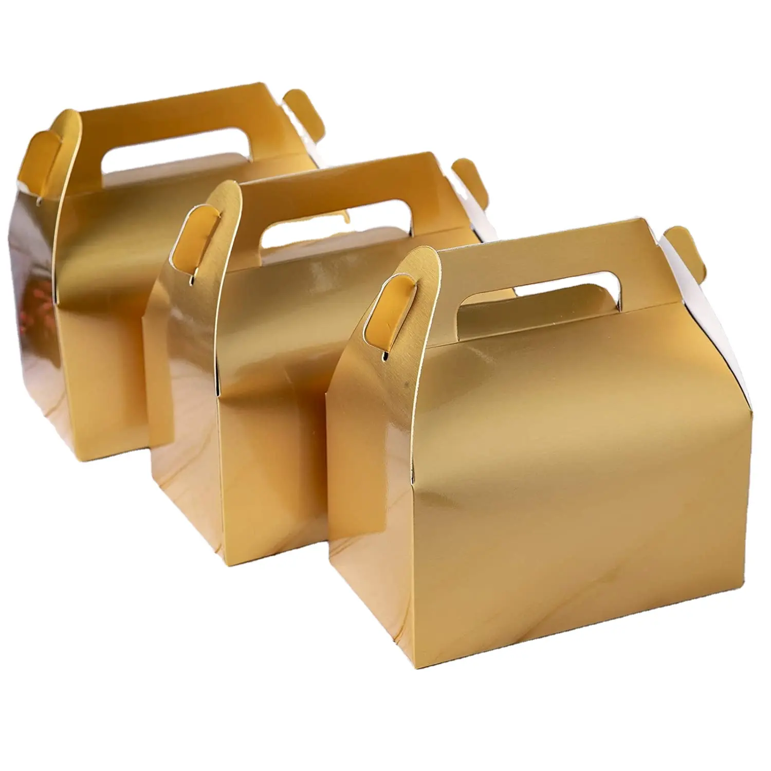 Tamaño de logotipo personalizado hecho pequeño barato color dorado decorativo comida pan favor dulces cajas de pastel de boda para invitados
