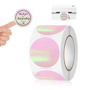 Custom Direct Thermal Label Printer 2 Inch Round Pink Holographic Thermal Film Rainbow Thermal <b>Stickers</b> Labels - Product Image 3