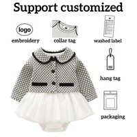 Ensemble deux pièces pour bébé fille, tenue pied-de-poule, veste à col Claudine et body bébé pour fête de mariage, barboteuse personnalisée