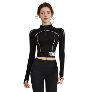 Orange Women's Lightweight Polyester Long Sleeve Gym Fitness Yoga Jacket <b>Sunscreen</b> Breathable Tight Waist Running Blazer Sports - Product Image 2