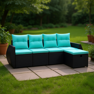 Black Poly <b>Rattan</b> Garden <b>Sofa</b> Set 4 Seater Powder Coated Steel Frame Outdoor Furniture Elegant Design - Product Image 2