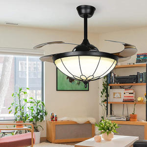 <span class=keywords><strong>Ventilateur</strong></span> de plafond de style HFBH de 42 pouces avec lumières LED à intensité variable, luminaire Fandelier, 4 pales rétractables inversées, vitrail <span class=keywords><strong>vintage</strong></span> - Product Image 2