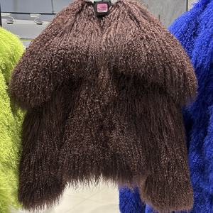 Giacca in <span class=keywords><strong>pelliccia</strong></span> di pecora marrone scuro 2025 invernale <span class=keywords><strong>con</strong></span> collo grande in vera <span class=keywords><strong>pelliccia</strong></span> Mongolia da donna - Product Image 1