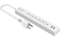 Stop Kontak Vertikal 6 Lubang dengan USB, Pelindung Lonjakan Arus 735J, Proteksi Beban Berlebih, Indikator LED, Kabel Ekstensi untuk Kantor