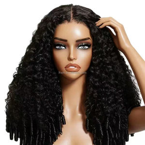 Perruque bandeau réglable sans colle transparente pour femme, style <span class=keywords><strong>afro</strong></span> bouclé européen et américain, noire, en fibre chimique de <span class=keywords><strong>soie</strong></span> haute température - Product Image 6