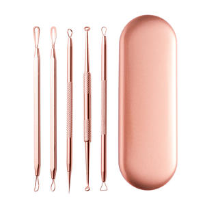 5 Buah Kit Jarum Wajah Baja Tahan Karat Perak Emas Alat Ekstraktor Penghilang Jerawat & Komedo untuk Perawatan Wajah - Product Image 1