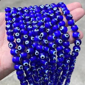 4/6/8/10mm Round Shape Crystal Glass Loose Spacer Beads Dark Blue Lampwork Evil Eye Glazed Glass Beads For Jewelry Making