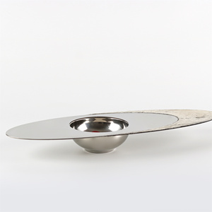 Bol de soucoupe volante <span class=keywords><strong>Techno</strong></span> Art moderne pour service hôtelier Bol en acier inoxydable et cuir pour accessoires de décoration intérieure - Product Image 1