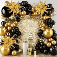 Kit d'arche de guirlande de ballons noir et or rose, ballons en latex à confettis métalliques, pour décoration de toile de fond pour anniversaire, mariage, fête prénuptiale