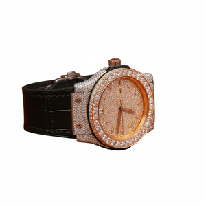 Reloj de Diamantes Moissanite de Oro Rosa de 18k para Hombre y Mujer, Reloj Inteligente con Esfera Amarillo Claro y Correa de Cuero - Product Image 1