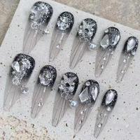 Uñas postizas de lujo con logo gratis, largas, estilo bailarina, con diamantes, a presión, personalizadas con diamantes de imitación, acrílicas, uñas artificiales.