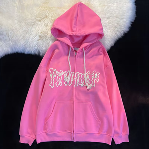 Wholesale Fashion Brand Design 3d Bubble Letter <strong>Hoodie</strong> Custom Heavy Cotton <strong>Fleece</strong> Oversized Puff Printing Zipper <strong>Hoodie</strong> <strong>Women</strong> - Product Image 2