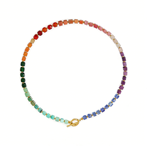 Collana girocollo con perline di pietre semipreziose arcobaleno chakra, placcata <span class=keywords><strong>oro</strong></span> 18 carati, collana di pietre naturali, collane corte da donna - Product Image 1