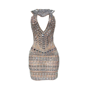 Vestido Mini Bodycon Halter para Mujer Novance con Pedrería y Malla Calada para Fiesta/Club - Product Image 1