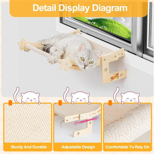 Hamaca para Gatos de Madera, Color Natural, Rectangular, Resistente, para Ventana o Balcón, Cama para Gatos, Regalo para Mascotas - Product Image 2
