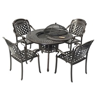 Ensemble de meubles de patio en aluminium moulé pour balcon, terrasse, barbecue, salle à manger, restaurant, avec 4 chaises et une table ronde