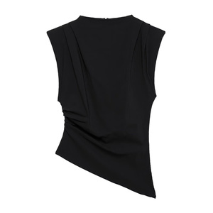 <span class=keywords><strong>Camiseta</strong></span> informal de color sólido para <span class=keywords><strong>mujer</strong></span> con almohadilla de hombro plisada de nuevo diseño - Product Image 5