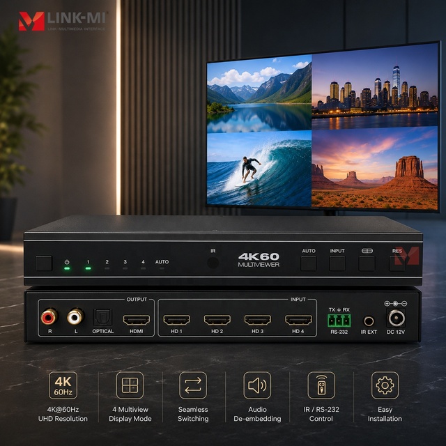 HDMI 4x1 Multiviewer 4K 60Hz Seamless Video Switcher UHD HDMI 2.0 Quad Screen Display RS232 IR Control