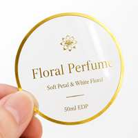 Étiquettes de parfum rondes transparentes personnalisées de luxe, autocollantes en PET, résistantes à l'eau, avec dorure à chaud, en rouleau, pour flacons de parfum