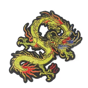 Chinese style chenille embroidery patches cartoon golden dragon animal patches