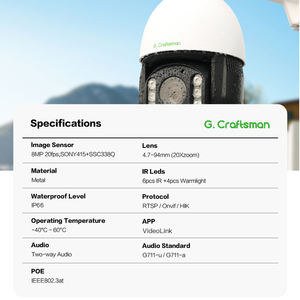 Cámara <span class=keywords><strong>PTZ</strong></span> POE <span class=keywords><strong>IP</strong></span> 4K 8MP 20X Zoom, cámara domo de velocidad para exteriores, seguimiento automático, a todo Color visión nocturna, audio bidireccional, 1/2/2" - Product Image 2