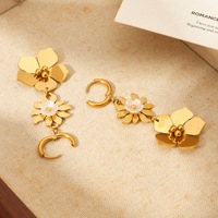 Anting Bunga Berbagai Gaya Terlaris, Perhiasan Anting Daun Bunga Lapis Emas, Anting Baja Anti Karat untuk Wanita