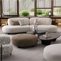 Canapé d'angle minimaliste de luxe trois places en tissu blanc, garni d'éponge, forme ovale, pour salon