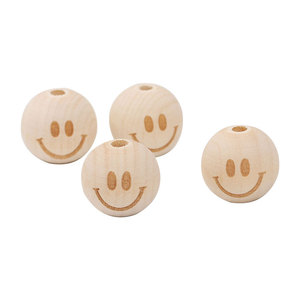 Perles en bois rondes gravées au laser en forme de cœur, étoile, couronne, sourire pour la fabrication de bracelets, couleur bois naturel, 20 mm - Product Image 5