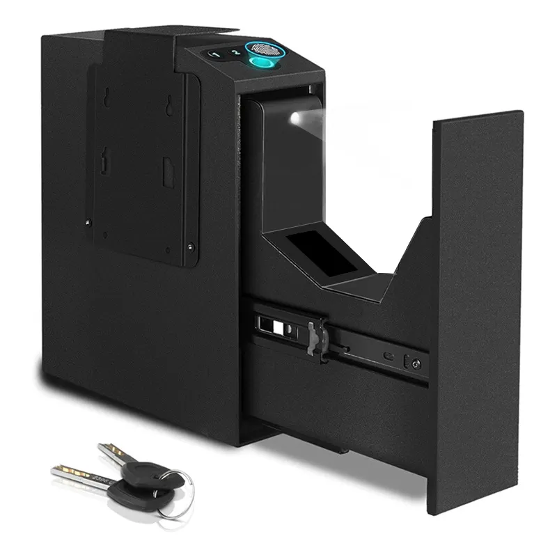 T4 automatic pop-up push and pull gun safe box with fingerprint password key for home office security