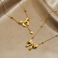 Collier pendentif cœur nœud papillon plaqué or 18 carats, chaîne à perles en acier inoxydable 316L pour femme, vente en gros personnalisée