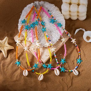 Pendentif étoile de mer polyvalent, petites perles, collier de perles, collier de coquillages, chaîne de cou courte style bohème plage pour <span class=keywords><strong>femme</strong></span> - Product Image 1