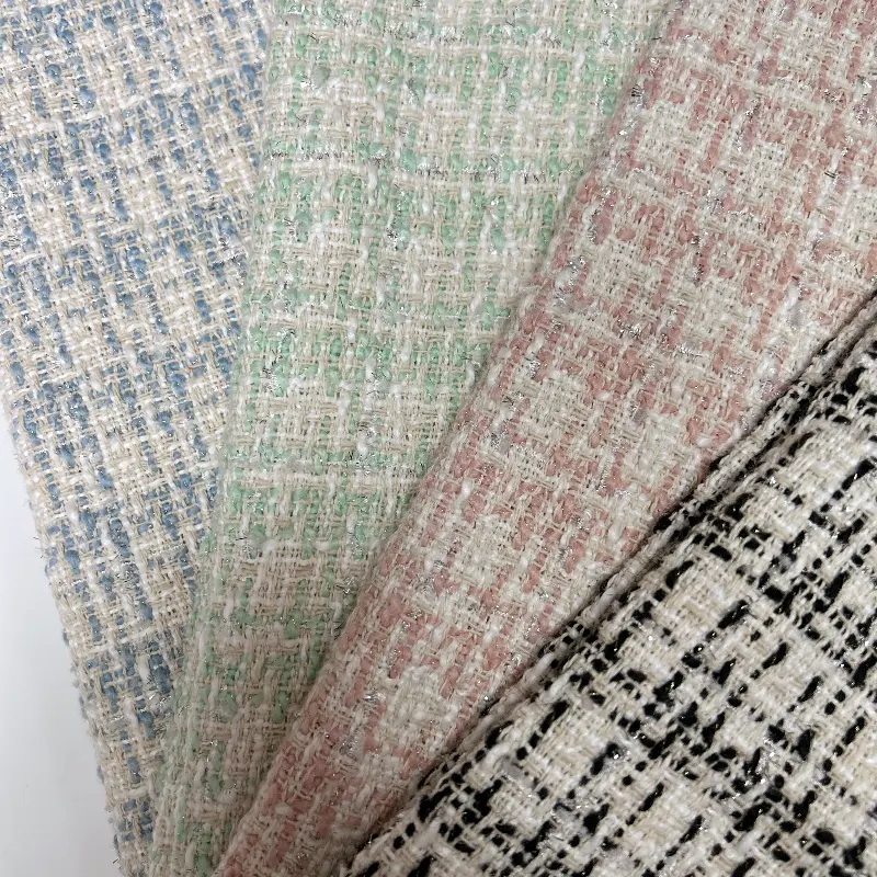 Nouveau Design fantaisie coton Polyester fil teint coloré métallique plaine vérifier chevrons Tweed costume tissu