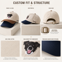 Casquettes de baseball personnalisées avec portrait d'animal, broderie visage d'animal, casquette sport bicolore, boucle métallique, nom de chien personnalisé pour cadeaux