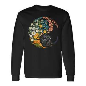 T-shirt a maniche lunghe con simbolo Yin Yang floreale, design Zen Taijitu - Product Image 1