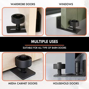 Paquete de 4 guías metálicas <span class=keywords><strong>para</strong></span> puertas correderas de granero, rodillos inferiores ajustables con 8 opciones de configuración, funcionamiento silencioso, diseño empotrado, tiras de fieltro - Product Image 5
