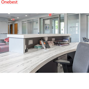 Cararra หินอ่อน Corian ร้านตัดผมร้านเสริมสวยแผนกต้อนรับการออกแบบโค้งโต๊ะพนักงานต้อนรับ - Product Image 6